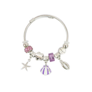 Silver charm bracelet with shell pendant