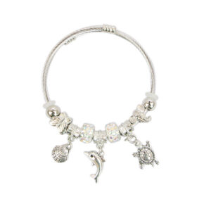 Silver charm bracelet with sea theme pendants
