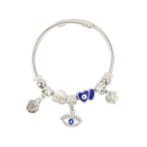 Silver charm bracelet with heart and rose