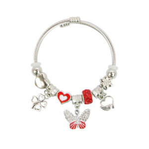 Silver charm bracelet with heart and butterfly