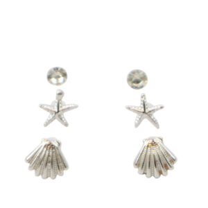 Silver beach themed stud earrings set with crystal detail