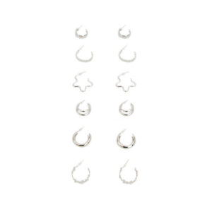 Silver assorted stud earrings set with pearl and leaf designs