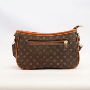 Printed pattern crossbody bag with zip closure and adjustable shoulder strap.