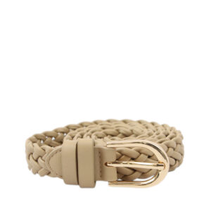 Braided womens belt with adjustable fit and metal buckle for casual everyday styling.