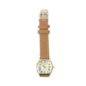 Classic analog wrist watch with Roman numeral dial and buckle strap design.