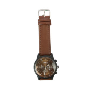 Classic mens watch with leather strap and clean dial design.