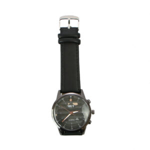 Classic mens watch with leather strap and clean dial design.