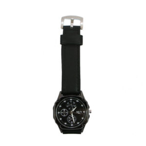 Classic mens watch with leather strap and clean dial design.