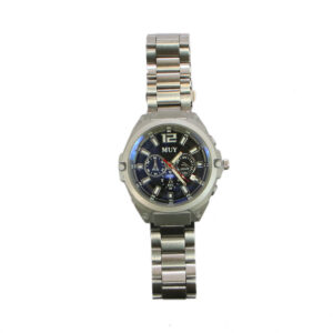 Stainless steel mens watch with bold dial and multi-function look.