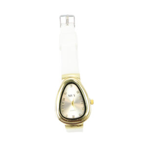 Teardrop dial wrist watch with stone hour markers and classic strap for everyday wear.