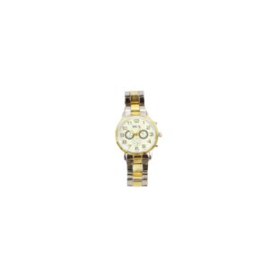 Classic analog wrist watch with round dial, multi-function display and metal strap for everyday wear.