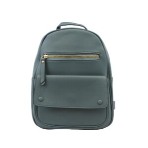 Structured womens backpack with top zip closure, front zip compartment and flap pocket for daily use.