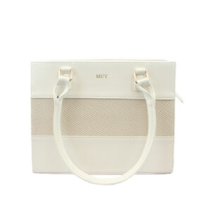 Shoulder bag with structured panel design, double top handles and spacious interior for everyday use.