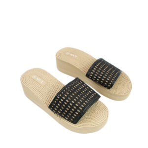 Textured strap with woven-style flat footbed sandal