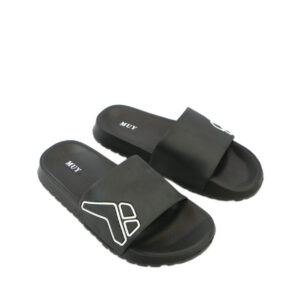 Mens slide sandals with wide strap detail and cushioned sole for everyday casual wear.