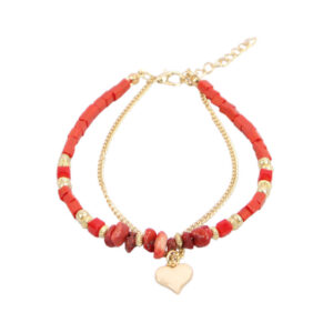 Beaded anklet with heart charm and chain detail