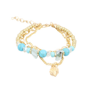 Beaded charm bracelet with shell pendant and chain detail