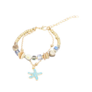 Beaded charm bracelet with leaf detail and chain design
