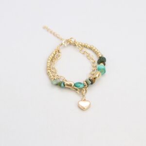 Beaded charm bracelet with heart pendant and chain detail