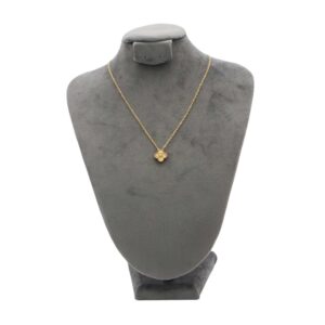Gold-Plated Stainless Steel Necklace with Black Clover Pendant - GOLD
