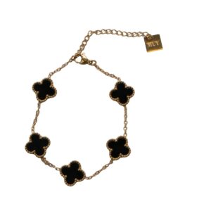 Gold-Plated Stainless Steel Bracelet with Black Clover Charms