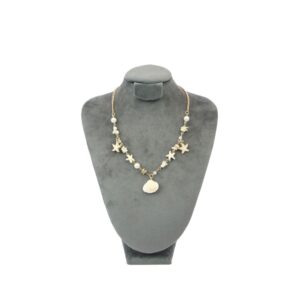Beach style beaded necklace with mixed shells and starfish charms for casual summer wear.