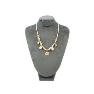 Beach style beaded necklace with mixed shells and starfish charms for casual summer wear.