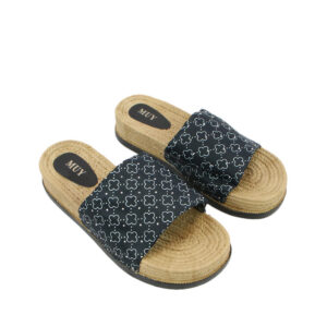 Printed espadrille slide sandals.