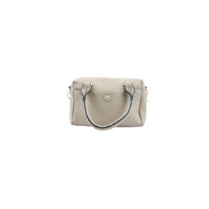 Structured mini handbag with double top handles, front pocket detail and zip closure.