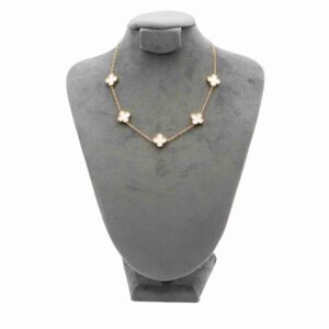 Gold-Plated Stainless Steel Necklace with White Clover Charms