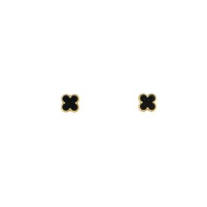 Gold-Plated Stainless Steel Black Clover Stud Earrings