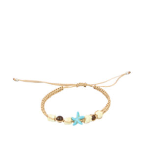 Sea-inspired bracelet with mixed charms and bead detailing on an adjustable cord.