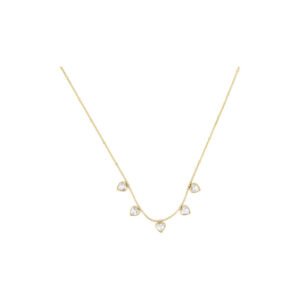 Gold-Tone Stainless Steel Open Heart Station Necklace with Snake Chain