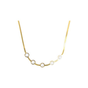 Gold-Tone Stainless Steel Pearl Bezel Snake Chain Necklace