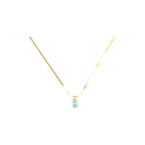 Herringbone Snake Chain Necklace with Turquoise Oval Charm Pendant