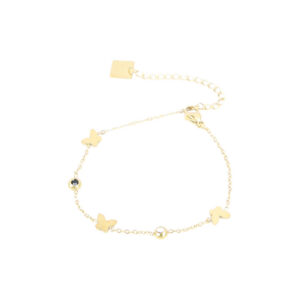 Butterfly Charm Station Bracelet with Crystal Accent and Bead Details