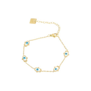 Hamsa Hand Charm Station Bracelet with Evil Eye Accents
