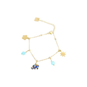 Charm Chain Bracelet with Elephant Pendant and Bead Accents