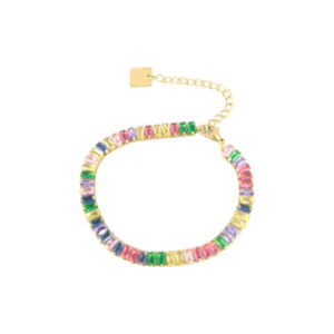 Stainless Steel Rainbow Crystal Tennis Bracelet