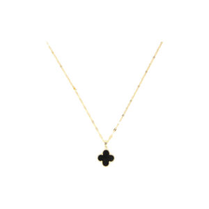 Black Clover Pendant Necklace with Fine Link Chain