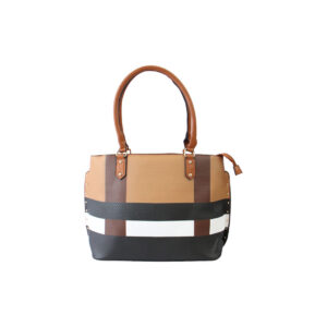Large Checked Tote Bag with Zip Pocket in Tan and Black