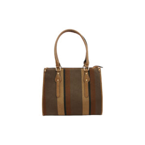 Striped Woven Tote Bag with Tan Handles in Natural Tones