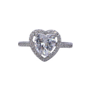 Silver Stainless Steel Heart Halo Ring