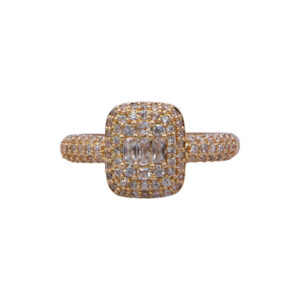 Gold Stainless Steel Halo Solitaire Ring