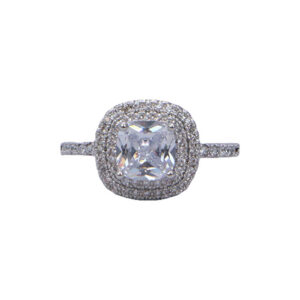 Silver Stainless Steel Halo Crystal Ring