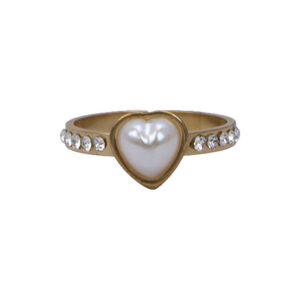 Gold Stainless Steel Pearl Crystal Ring