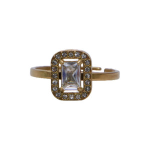 Gold Stainless Steel Emerald-Cut Halo Ring