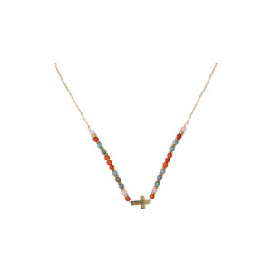 Multicolor Beaded Cross Pendant Necklace