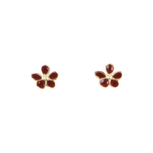 Stainless Steel Gold Plated Burgundy Flower Stud Earrings