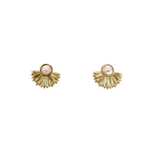 Stainless Steel Sunburst Pearl Stud Earrings